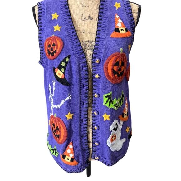 Tiara International Sweaters - Vintage Tiara International Halloween Sweater Vest Women's S Purple